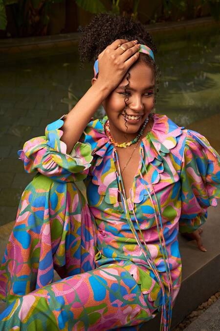 ZiP by Payal & Zinal_Multi Color Cotton Candy Scalloped Top And Pant Co-ord Set _Online_at_Aza_Fashions