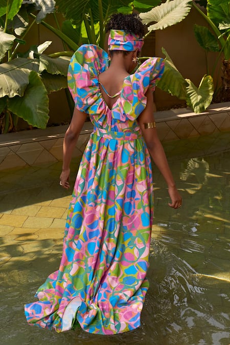 ZiP by Payal & Zinal Cotton Candy Balloon Sleeve Dress With Belt 