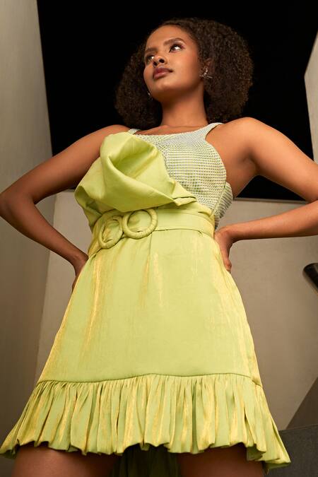 Buy ZiP by Payal & Zinal Green Polyester Lace Racerback Apple Martini Frill Dress Online at Aza Fashions Buy_ZiP by Payal & Zinal_Green Polyester Lace Racerback Apple Martini Frill Dress _Online_at_Aza_Fashions