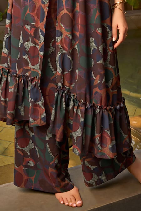 Shop ZiP by Payal & Zinal Blue Georgette Tassels Mandarin Collar Pool Party Printed Top And Pant Set Online at Aza Fashions Shop_ZiP by Payal & Zinal_Blue Georgette Tassels Mandarin Collar Pool Party Printed Top And Pant Set _Online_at_Aza_Fashions