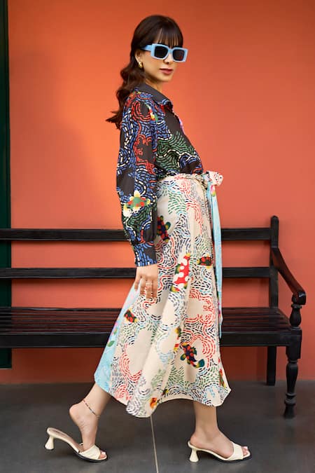 ZiP by Payal & Zinal Multi Color Cotton Embroidery Collared Spring Fling Printed Shirt And Skirt Set Online at Aza Fashions ZiP by Payal & Zinal_Multi Color Cotton Embroidery Collared Spring Fling Printed Shirt And Skirt Set _Online_at_Aza_Fashions