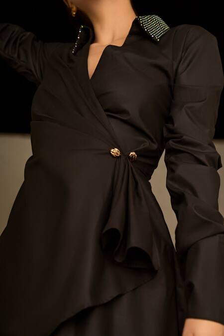 ZiP by Payal & Zinal_Black Poplin, Cotton Sequins, Rhinestones Saturday Soiree Studded Dress _Online_at_Aza_Fashions