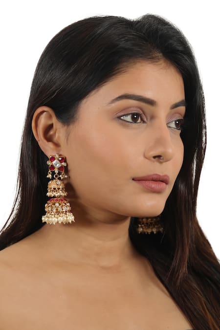 Riana Jewellery Embellished Jadtar Tiered Jhumkas 