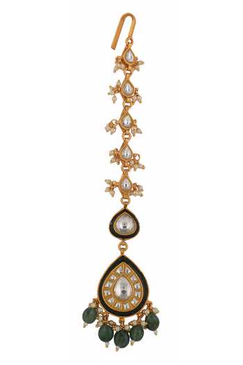 Shop Riana Jewellery Green Drop Embellished Maangtikka at Aza Fashions Shop_Riana Jewellery_Green Drop Embellished Maangtikka _at_Aza_Fashions