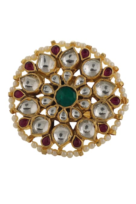 Shop Riana Jewellery Pink Pearls Flower Embellished Ring at Aza Fashions Shop_Riana Jewellery_Pink Pearls Flower Embellished Ring _at_Aza_Fashions