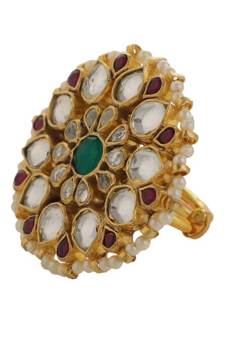 Riana Jewellery Pink Pearls Flower Embellished Ring Online at Aza Fashions Riana Jewellery_Pink Pearls Flower Embellished Ring _Online_at_Aza_Fashions