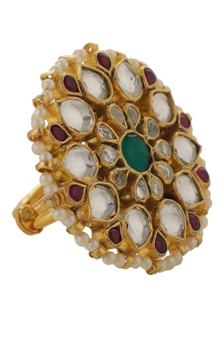 Buy Riana Jewellery Pink Pearls Flower Embellished Ring Online at Aza Fashions Buy_Riana Jewellery_Pink Pearls Flower Embellished Ring _Online_at_Aza_Fashions