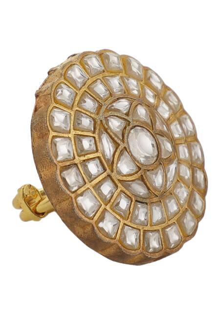 Riana Jewellery_White Stones Flower Embellished Jadtar Ring _at_Aza_Fashions