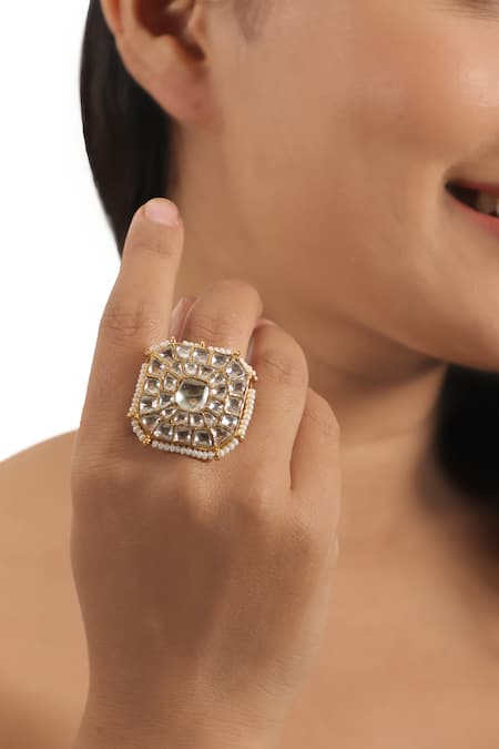 Riana Jewellery Jadtar Geometric Embellished Ring 