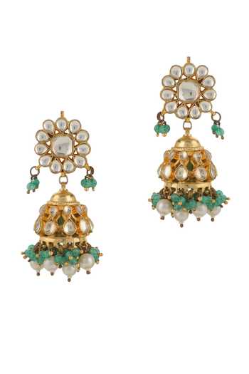 Buy_Riana Jewellery_Green Pearls, Glitter, Stones Jadtar Embellished Choker Set _Online_at_Aza_Fashions