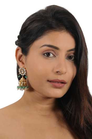 Shop_Riana Jewellery_Green Pearls, Glitter, Stones Jadtar Embellished Choker Set _Online_at_Aza_Fashions