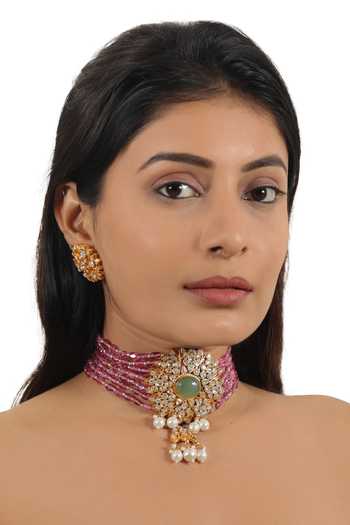 Buy Riana Jewellery Pink Glitter, Stones Jadau Embellished Wedding Choker Set Buy_Riana Jewellery_Pink Glitter, Stones Jadau Embellished Wedding Choker Set