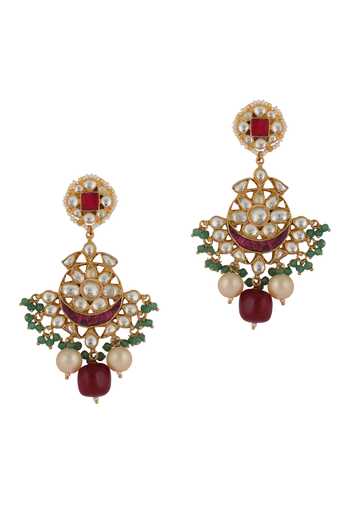 Buy_Riana Jewellery_Pink Pearls, Smocking, Stones Floral Jadtar Embellished Wedding Necklace Set _Online_at_Aza_Fashions