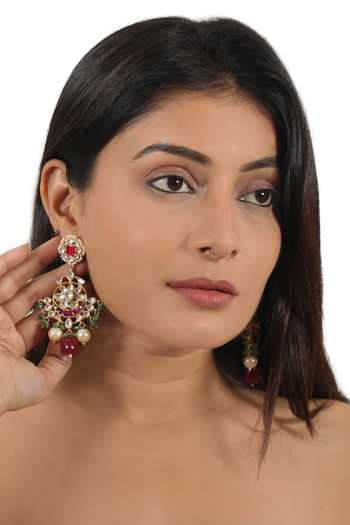 Buy_Riana Jewellery_Pink Pearls, Smocking, Stones Floral Jadtar Embellished Wedding Necklace Set 