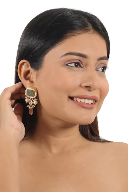 Shop Riana Jewellery Pink Pearls, Glitter, Double Layered Jadtar Embellished Bridal Necklace Set Online at Aza Fashions Shop_Riana Jewellery_Pink Pearls, Glitter, Double Layered Jadtar Embellished Bridal Necklace Set _Online_at_Aza_Fashions