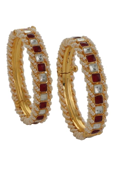 Riana Jewellery Geometric Jadtar Stone Embellished 2 Pcs Bangles 