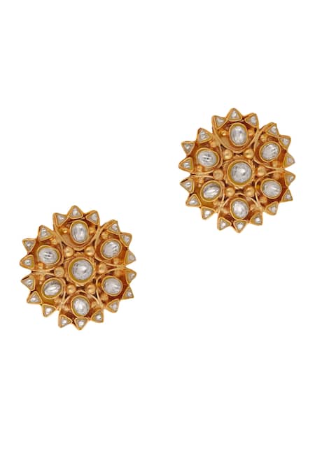 Shop Riana Jewellery White Diamonds, Stones Floral Jadtar Embellished Studs at Aza Fashions Shop_Riana Jewellery_White Diamonds, Stones Floral Jadtar Embellished Studs _at_Aza_Fashions