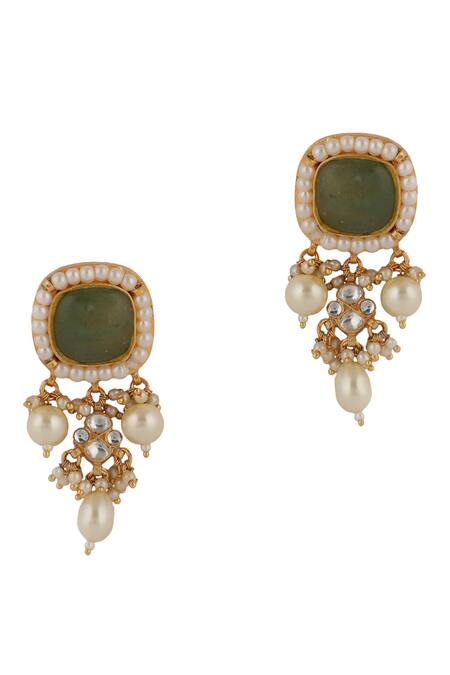 Shop_Riana Jewellery_Green Pearls Jadtar Stone Embellished Layered Bridal Necklace Set _Online_at_Aza_Fashions