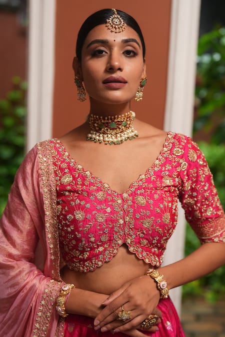Riana Jewellery Pink Stones Floral Meenakari Bangle 