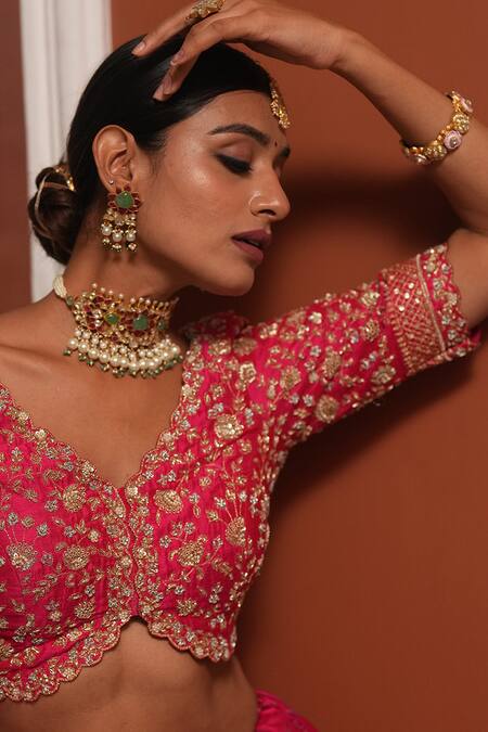 Riana Jewellery_Pink Stones Floral Meenakari Bangle _Online_at_Aza_Fashions