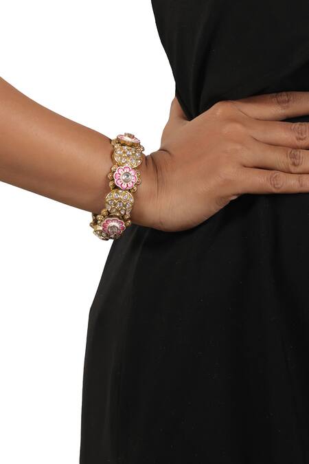 Buy_Riana Jewellery_Pink Stones Floral Meenakari Bangle _Online_at_Aza_Fashions