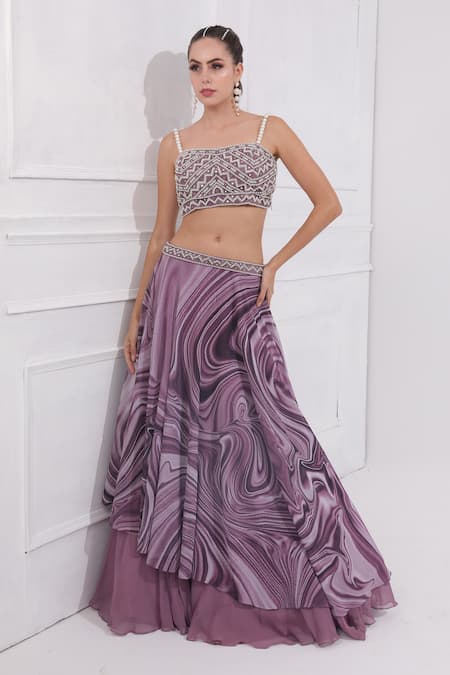 OMAL SINDWANI Marble Print Lehenga With Blouse 