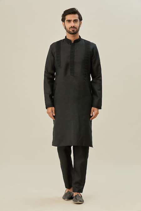 Arihant Rai Sinha Black Linen, Cotton Plain Straight Kurta Online at Aza Fashions Arihant Rai Sinha_Black Linen, Cotton Plain Straight Kurta _Online_at_Aza_Fashions