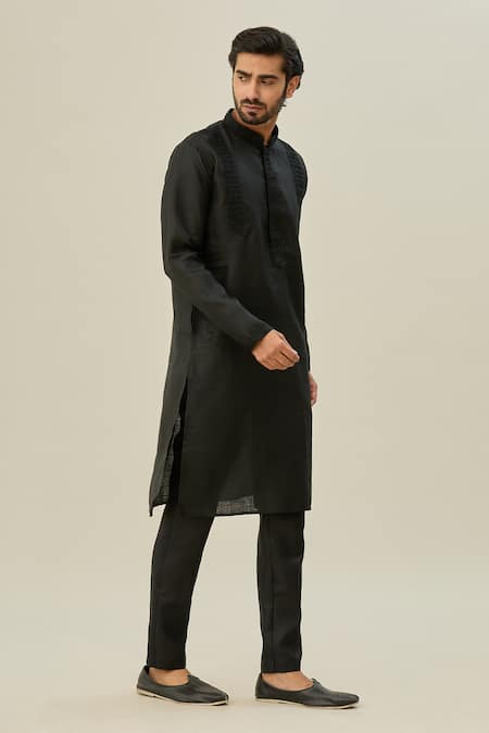 Buy Arihant Rai Sinha Black Linen, Cotton Plain Straight Kurta Online at Aza Fashions Buy_Arihant Rai Sinha_Black Linen, Cotton Plain Straight Kurta _Online_at_Aza_Fashions