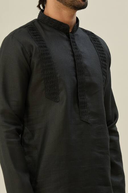 Shop Arihant Rai Sinha Black Linen, Cotton Plain Straight Kurta Online at Aza Fashions Shop_Arihant Rai Sinha_Black Linen, Cotton Plain Straight Kurta _Online_at_Aza_Fashions