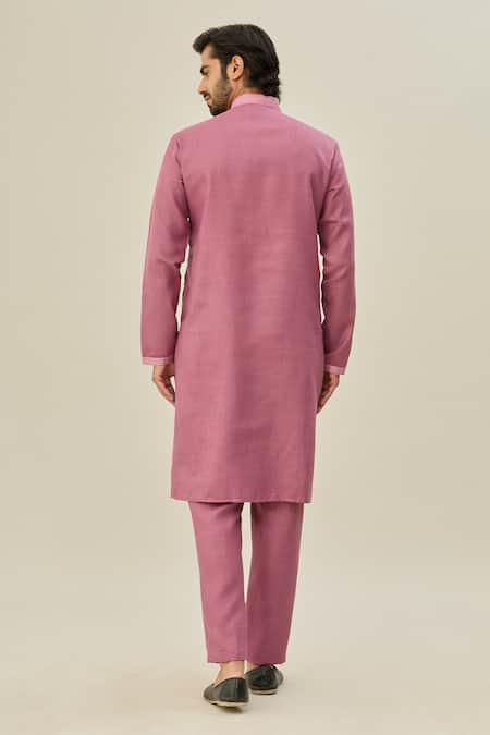 Shop Arihant Rai Sinha Pink Linen, Cotton Plain Kurta And Pant Set at Aza Fashions Shop_Arihant Rai Sinha_Pink Linen, Cotton Plain Kurta And Pant Set _at_Aza_Fashions