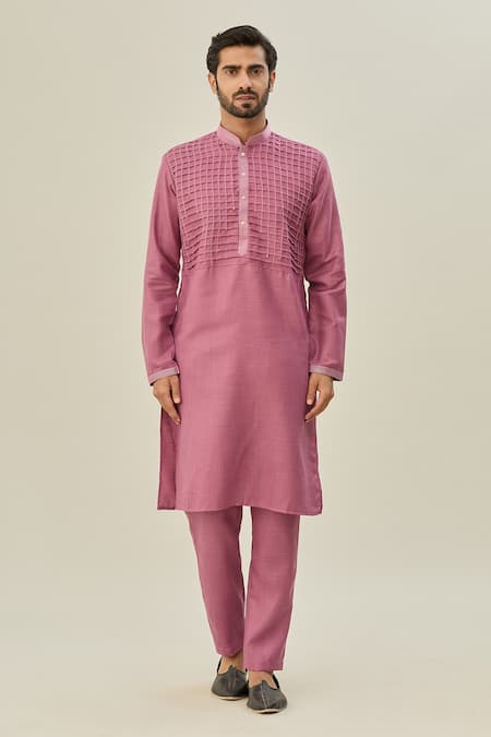 Arihant Rai Sinha Pink Linen, Cotton Plain Kurta And Pant Set Online at Aza Fashions Arihant Rai Sinha_Pink Linen, Cotton Plain Kurta And Pant Set _Online_at_Aza_Fashions