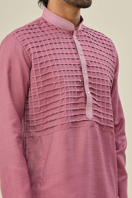 Shop Arihant Rai Sinha Pink Linen, Cotton Plain Kurta And Pant Set Online at Aza Fashions Shop_Arihant Rai Sinha_Pink Linen, Cotton Plain Kurta And Pant Set _Online_at_Aza_Fashions