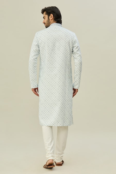 Shop Arihant Rai Sinha Blue Cotton, Silk Checkered Print Kurta And Churidar Set at Aza Fashions Shop_Arihant Rai Sinha_Blue Cotton, Silk Checkered Print Kurta And Churidar Set _at_Aza_Fashions