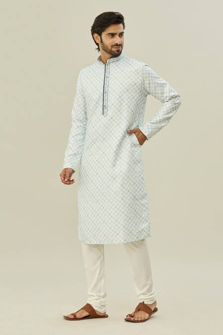 Buy Arihant Rai Sinha Blue Cotton, Silk Checkered Print Kurta And Churidar Set Online at Aza Fashions Buy_Arihant Rai Sinha_Blue Cotton, Silk Checkered Print Kurta And Churidar Set _Online_at_Aza_Fashions