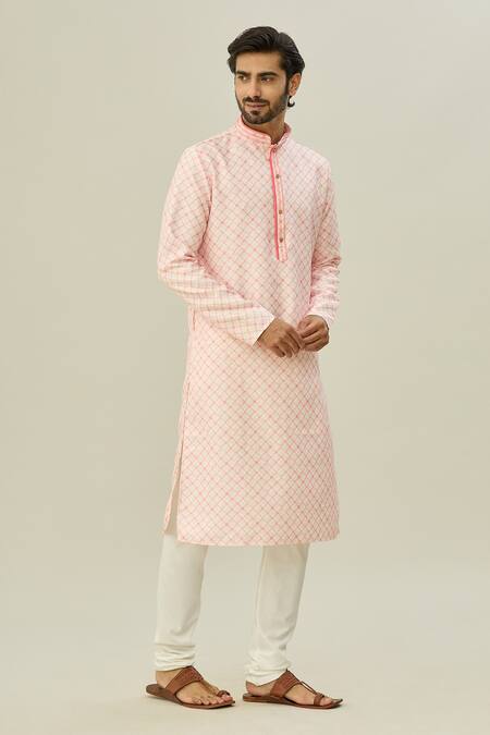 Buy Arihant Rai Sinha Pink Cotton, Chanderi Silk Checkered Pattern Kurta And Churidar Set Online at Aza Fashions Buy_Arihant Rai Sinha_Pink Cotton, Chanderi Silk Checkered Pattern Kurta And Churidar Set _Online_at_Aza_Fashions