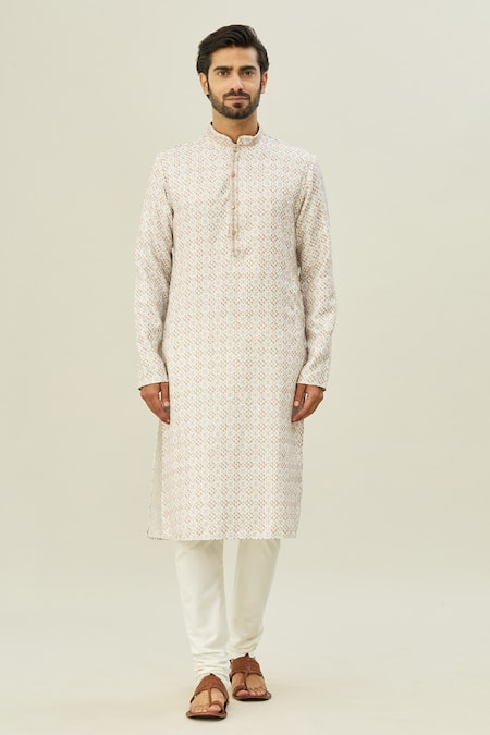 Arihant Rai Sinha Brown Cotton Embroidery Floral Print Kurta Online at Aza Fashions Arihant Rai Sinha_Brown Cotton Embroidery Floral Print Kurta _Online_at_Aza_Fashions
