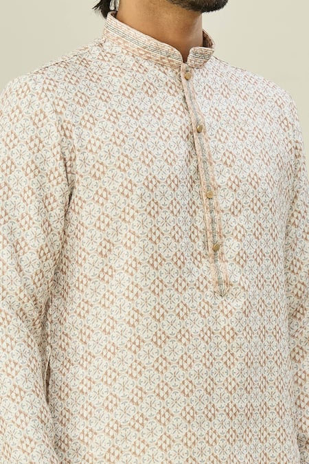 Shop Arihant Rai Sinha Brown Cotton Embroidery Floral Print Kurta Online at Aza Fashions Shop_Arihant Rai Sinha_Brown Cotton Embroidery Floral Print Kurta _Online_at_Aza_Fashions