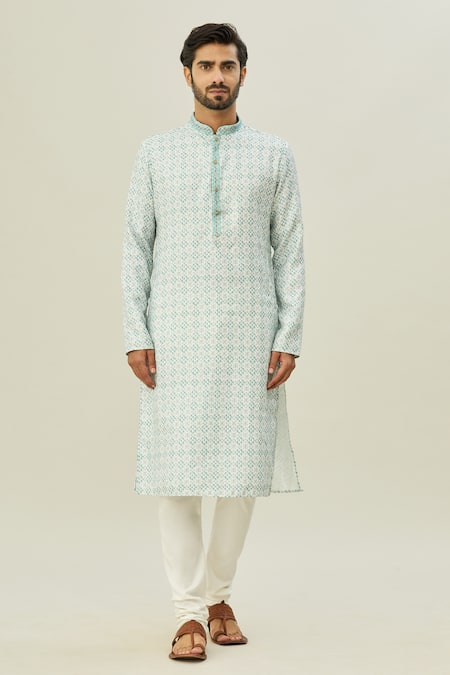 Arihant Rai Sinha Green Cotton, Polyester Floral Pattern Kurta Online at Aza Fashions Arihant Rai Sinha_Green Cotton, Polyester Floral Pattern Kurta _Online_at_Aza_Fashions