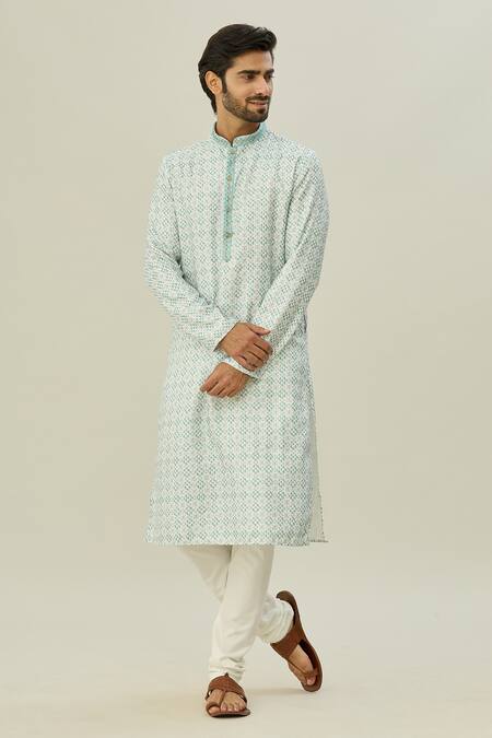Buy Arihant Rai Sinha Green Cotton, Polyester Floral Pattern Kurta Online at Aza Fashions Buy_Arihant Rai Sinha_Green Cotton, Polyester Floral Pattern Kurta _Online_at_Aza_Fashions