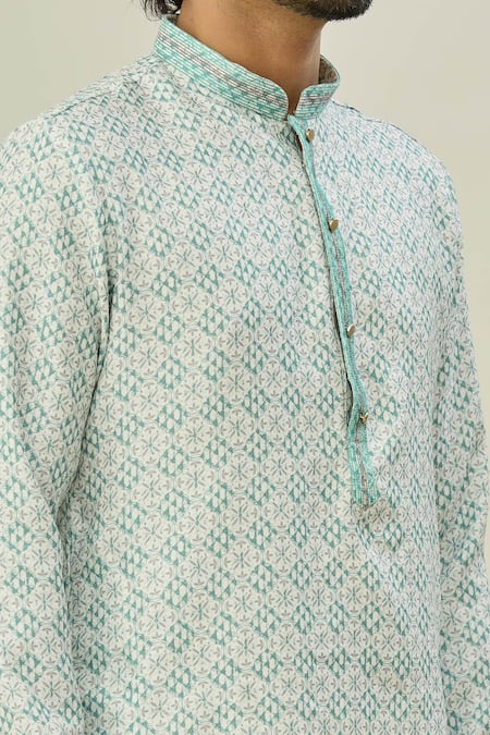 Shop Arihant Rai Sinha Green Cotton, Polyester Floral Pattern Kurta Online at Aza Fashions Shop_Arihant Rai Sinha_Green Cotton, Polyester Floral Pattern Kurta _Online_at_Aza_Fashions