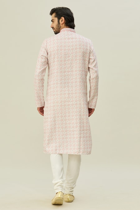 Shop Arihant Rai Sinha Pink Cotton Embroidery Geometric Print Kurta at Aza Fashions Shop_Arihant Rai Sinha_Pink Cotton Embroidery Geometric Print Kurta _at_Aza_Fashions