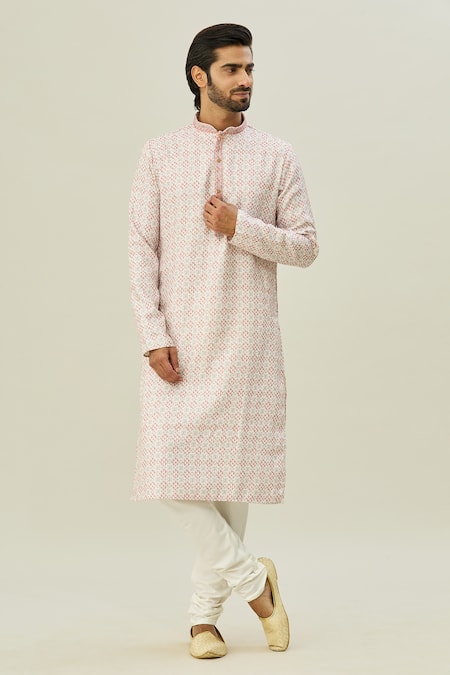 Arihant Rai Sinha Pink Cotton Embroidery Geometric Print Kurta Online at Aza Fashions Arihant Rai Sinha_Pink Cotton Embroidery Geometric Print Kurta _Online_at_Aza_Fashions