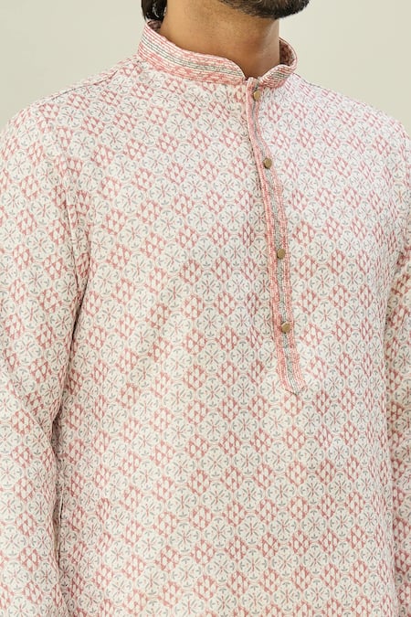 Buy Arihant Rai Sinha Pink Cotton Embroidery Geometric Print Kurta Online at Aza Fashions Buy_Arihant Rai Sinha_Pink Cotton Embroidery Geometric Print Kurta _Online_at_Aza_Fashions