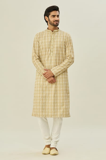 Arihant Rai Sinha Geometric Print Full Sleeve Kurta & Churidar Set 