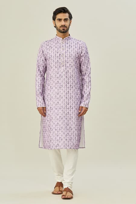 Arihant Rai Sinha_Purple Cotton Abstract Print Kurta _Online_at_Aza_Fashions