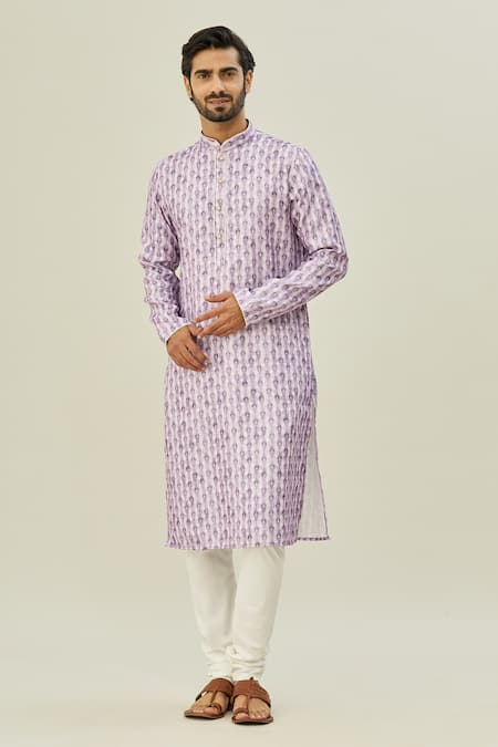 Buy_Arihant Rai Sinha_Purple Cotton Abstract Print Kurta _Online_at_Aza_Fashions
