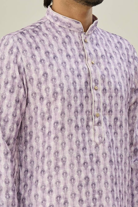 Shop_Arihant Rai Sinha_Purple Cotton Abstract Print Kurta _Online_at_Aza_Fashions