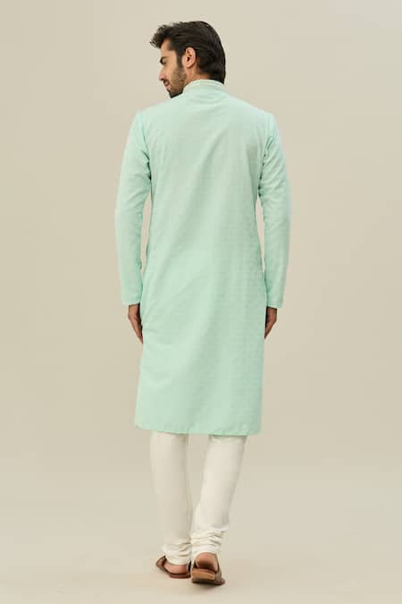 Shop_Arihant Rai Sinha_Green Jacquard, Chanderi Diamond Woven Kurta Set _at_Aza_Fashions