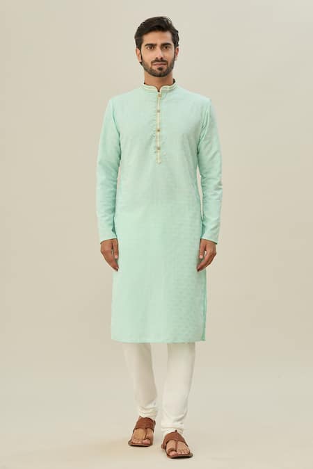 Arihant Rai Sinha_Green Jacquard, Chanderi Diamond Woven Kurta Set _Online_at_Aza_Fashions