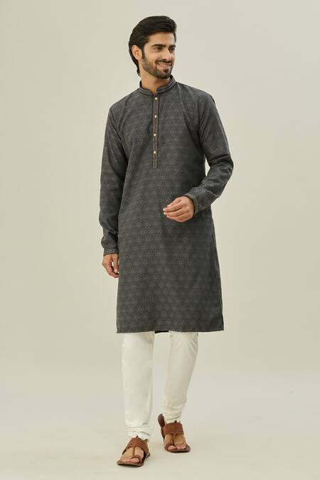 Buy Arihant Rai Sinha Black Jacquard, Silk Embroidery Geometric Pattern Kurta Online at Aza Fashions Buy_Arihant Rai Sinha_Black Jacquard, Silk Embroidery Geometric Pattern Kurta _Online_at_Aza_Fashions